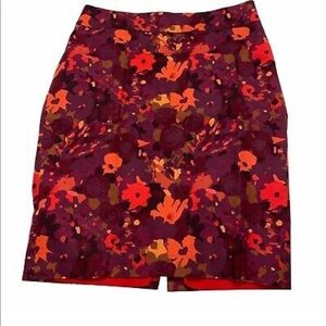 Ann Taylor Loft Multicolor Burgundy Pink Floral Straight Pencil Skirt tall